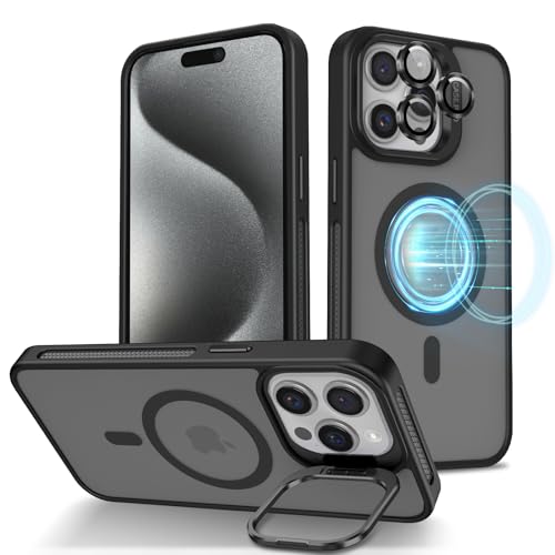 iDoer für iPhone 15 Pro Max Hülle kompatibel MagSafe,mit Kameraschutz Unsichtbar Ständer,Dünn Magnetische Stoßfeste Handyhülle kompatibel mit 15 Pro Max,Kratzfest, Durchscheinend,schwarz iDoer für iPhone 15 Pro Max Hülle kompatibel MagSafe,mit Kameraschutz Unsichtbar Ständer,Dünn Magnetische Stoßfeste Handyhülle kompatibel mit 15 Pro Max,Kratzfest, Durchscheinend,schwarz von iDoer