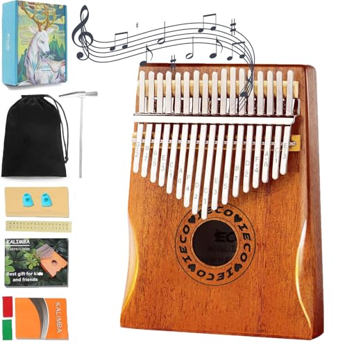 17 Schlüssel Kalimba Instrument Tragbares Daumenklavier für Kinder Erwachsene Mahagoni Marimba mit Songbook von iECO