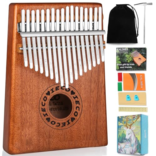 17 Schlüssel Kalimba Instrument Tragbares Daumenklavier für Kinder Erwachsene Mahagoni Marimba mit Songbook von iECO
