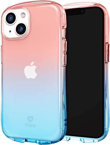 iFace Ombre Clear Case mit Griff für iPhone 14 Plus (6,7 Zoll) [Look in Lolly Serie] Stoßfest, transparent, Farbverlauf, Schutzhülle [kabelloses Laden] – Erdbeer-Aqua von iFace