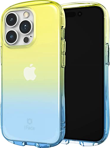 iFace Ombre Clear Case mit Griff für iPhone 14 Pro (6,1 Zoll) [Look in der „Lolly“-Serie] Stoßfeste, transparente Schutzhülle mit Farbverlauf [kompatibel mit kabellosem Laden] – Lemon Sapphire von iFace