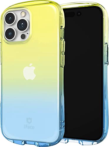 iFace Ombre Clear Case mit Griff für iPhone 14 Pro Max (6,7 Zoll) [Look in der „Lolly“-Serie] Stoßfeste transparente Schutzhülle mit verblasster Farbe [kompatibel mit kabellosem Laden] Lemon Sapphire von iFace