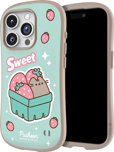 iFace Pusheen First Class Schutzhülle für iPhone 15 Pro (6,1 Zoll), niedlich, stoßfest, doppellagig, Hartschale und Stoßfänger, Erdbeeren von iFace