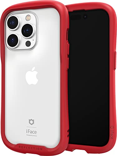 iFace Reflexion Entworfen für iPhone 14 Pro Hülle (6,1 Zoll) - Niedliches stoßfestes Hybrid [9H gehärtetes Glas + Stoßdämpfer] Kabelloses Laden Kompatibel Klare Schutzhülle für Mädchen, Frauen - Rot von iFace