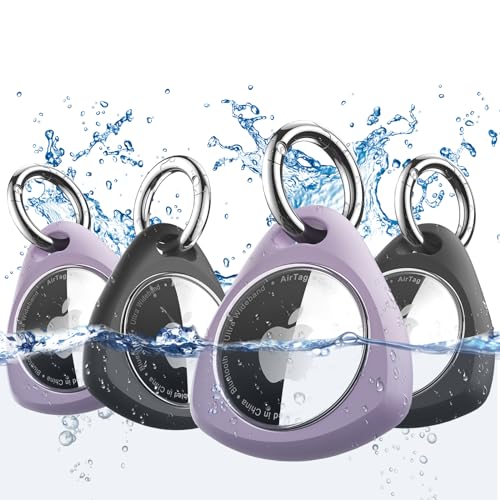 iFalarila wasserdichte Hülle mit Schlüsselanhänger für AirTag - Stoßfest, Kratzfest TPU Schutzhülle mit Frontabdeckung, Rundumschutzer Anhänger, Case, Zubehör für Apple Air Tag - 2*Schwarz + 2*Violett iFalarila wasserdichte Hülle mit Schlüsselanhänger für AirTag - Stoßfest, Kratzfest TPU Schutzhülle mit Frontabdeckung, Rundumschutzer Anhänger, Case, Zubehör für Apple Air Tag - 2*Schwarz + 2*Violett von iFalarila