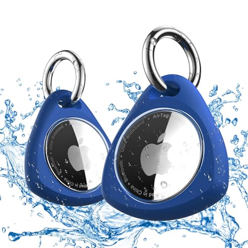 iFalarila wasserdichte Hülle mit Schlüsselanhänger für AirTag - Stoßfest, Kratzfest TPU Schutzhülle mit Frontabdeckung, Rundumschutzer Anhänger, Case, Zubehör für Apple Air Tag - 2er Pack (Blau) von iFalarila