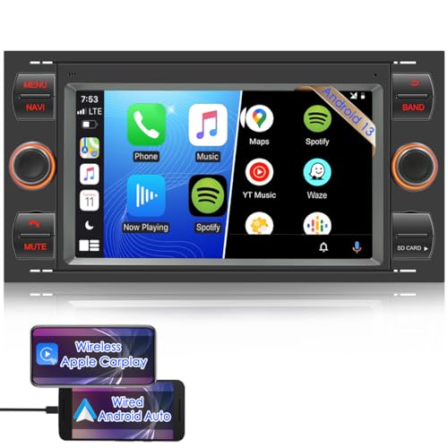 iFreGo 7 Zoll 2 Din Android Autoradio Built in Carplay, Radio Für Ford Focus/C-max/S-max/Galaxy/Fusion/Transit Connect, Radio DAB,Radio Bluetooth,USB,AUX, WiFi,FM Radio,Rückfahrkamera,Lenkradsteuerung von iFreGo