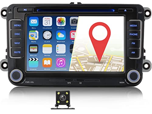iFreGo 7 Zoll 2 Din Autoradio+Rückfahrkamera Für Volkswagen Seat und Skoda,Autoradio Bluetooth GPS Navigation DVD CD RDS, Radio unterstützt Lenkradsteuerung,7 Farben Radio von iFreGo