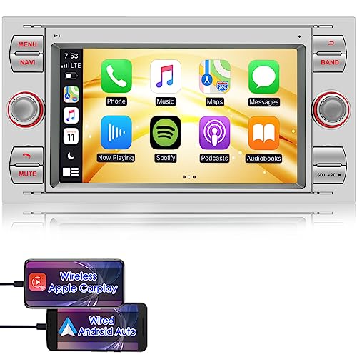 iFreGo 7 Zoll Android Autoradio Built in Carplay, 2 Din FM Radio Für Ford Focus/C-max/S-max/Galaxy/Fusion/Transit Connect, Radio DAB,Radio Bluetooth,USB,AUX, WiFi,Lenkradsteuerung,Rückfahrkamera von iFreGo