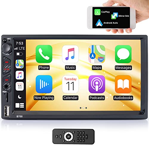 iFreGo Autoradio mit Apple CarPlay und Android Auto,7 Zoll 2 Din Radio mit Bluetooth,FM Radio Autoradio Lenkradsteuerung, Mirror Link USB/Aux In, Schnellladung,Rückfahrkamera,7 Bunte Lichter von iFreGo