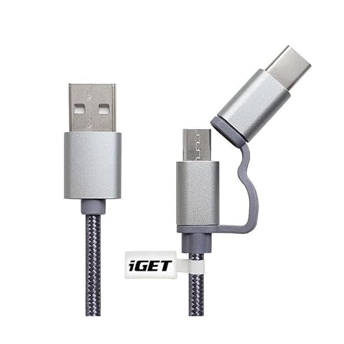 iGET G2V1 USB-Kabel 1 m USB A USB C/Micro-USB A Stecker Metallic Silber – USB-Kabel (1 m, USB A, USB C/Micro-USB A, Metall, Silber) von iGET