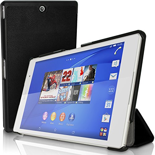 iGadgitz U3424 PU Ledertasche Hülle Smart Cover und Displayschutzfolie Kompatibel mit Sony Xperia Z3 Tablet Compact SGP611 - Schwarz von iGadgitz