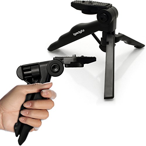 iGadgitz U4137 2-in-1 Pistolengriff Stabilisator und Kompaktes Dreibeiniges Mini-Tischstativ Kompatibel mit Digitalkamera, DSLR, Videokamera und Kamerarekorder - Schwarz von iGadgitz