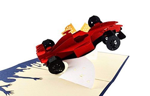 iGifts And Cards Formel 1 Racer 3D-Pop-Up-Grußkarte – Autorennen, F1, karierte Flagge, Grand Prix, halbgefaltet, Happy Birthday, Glückwünsche, Spaß, einfach so, Freundschaft, Dankeschön, Miss You von iGifts And Cards