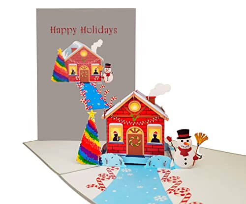 iGifts And Cards Gay Snow House Happy Holidays 3D Pop Up Grußkarte – Frohe Weihnachten Ehemann, Saison Grüße Geschenk für Schwulenpaar, Pride Feliz Navidad Geschenk, Weihnachtsfeiertage, gemütliches von iGifts And Cards