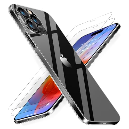 Dataroad Schutzhülle für iPhone 15 Pro, dünne Hülle, papierdünn, 0,2 mm, 15,5 cm, mit 2 Displayschutzfolien aus gehärtetem Glas, transparente Rückseite, nicht vergilbend, ultravolle Schutzhülle von iHaitun