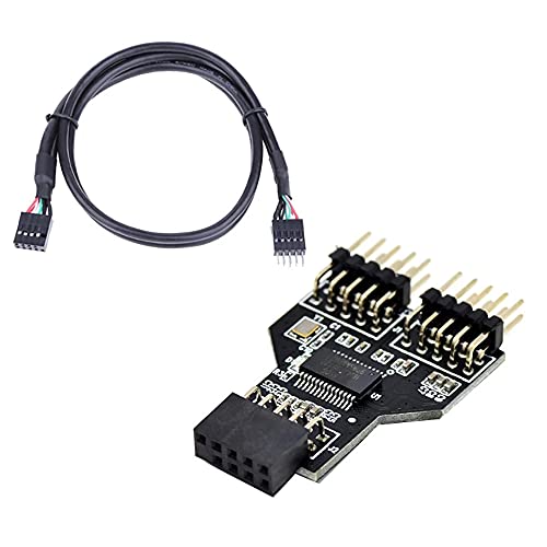 iHaospace Motherboard USB 9Pin Interface Header Splitter 1 to 2 Extension Cable Adapter 9-Pin USB HUB USB 2.0 Connector with 30cm Cable von iHaospace