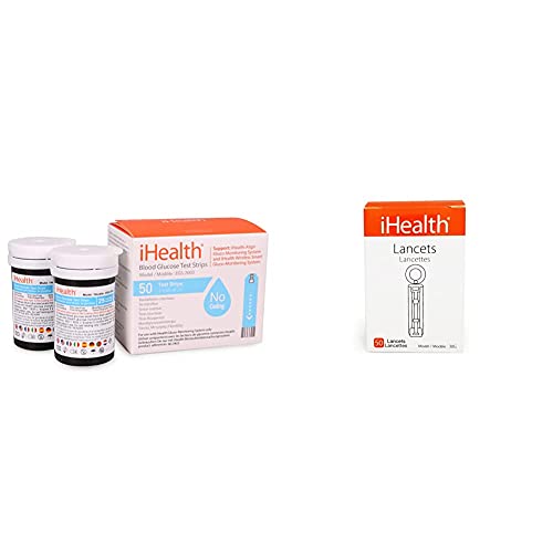 iHealth Blutzucker-Teststreifen (50 Stück), Blutzuckertest, Präzisionszuckermessung für Diabetiker & ig114406 Set kompatible mit glucometros Lanzetten von iHealth