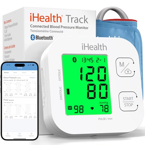 iHealth Track Vernetztes Oberarm-Blutdruckmessgerät, mit einer einstellbaren Universal-Manschette für normale bis große Erwachsenenarme, Bluetooth-kompatibel mit Apple- und Android-Geräten von iHealth