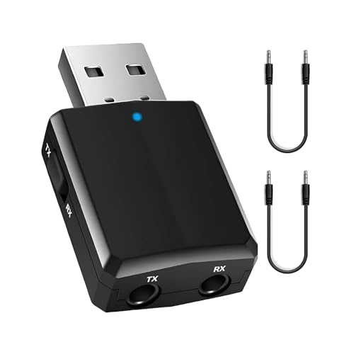 iJiZuo USB Bluetooth 5.0 Adapter, 3-in-1 Empfänger und Transmitter, Tragbarer Mini Audio Adapter Sender Receiver mit 2X 3.5mm Digitales Audiokabel für für PC TV Kopfhörer Autoradio Laptop MP3 / MP4 von iJiZuo
