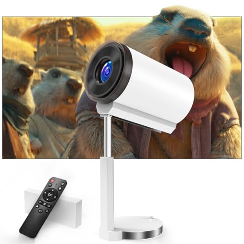 Mini Beamer 4k Heimkino, 2025 Upgraded 1080P Full HD Projektor mit Android Beamer Klein [integrierte App] Tragbarer kleines Kino, Haus mit Dual WiFi 6, BT5.2, einziehbare Halterung (weiß) von iKDSAW