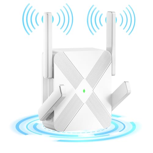 WiFi-Extender Booster, Dual-Band AC1200 Mbps 5 GHz und 2,4 GHz WiFi-Booster-Reichweitenverlängerung, WiFi-Repeater deckt bis zu 1000 m² ab und 32 Geräte, WLAN-Booster für Zuhause, einfache Einrichtung von iKDSAW