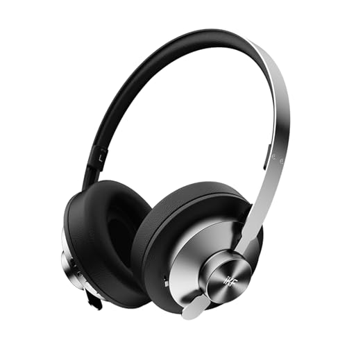 iKF Metal Adaptive Noise Cancelling Kopfhörer, Kabelloser Bluetooth-Over-Ear-Kopfhörer mit Eingebautem Mikrofon, Hi-Res-Audio mit Tiefem Bass, -52 dB, Transparenz Modus, 75 Stunden, Schnelle Ladung von iKF
