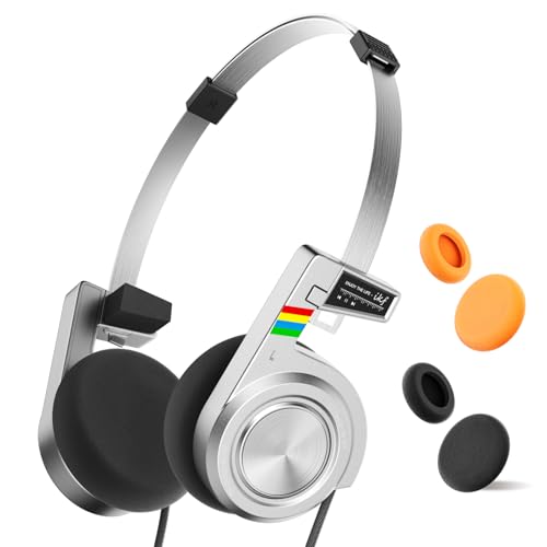 iKF R3 Bluetooth Retro On Ear Kopfhörer, Deep Bass Headset mit Multipoint-Modus, bis zu 60 Stunden Spielzeit, Anschluss von Zwei Geräten, für Laptop/PC (Silber) von iKF