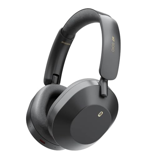 iKF Solo Kabellose Kopfhörer Over-Ear mit Active Noise Cancelling, Bluetooth 5.3, 95h Spielzeit Im ANC-Modus, Hi-Res Audio, Tiefer Bass, faltbar, Mehrpunkt-Verbindung für Reisen, Arbeit (schwarz) von iKF