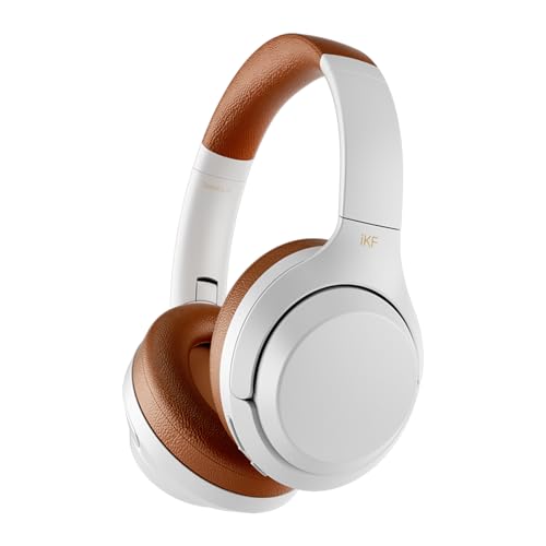 iKF T1 Kabelloser Over Ear Bluetooth Kopfhörer, Leichte Faltbare Kopfhörer Eingebautes HD Mikrofon, 50 Stunden Spielzeit mit 6 EQ-Modi, HiFi-Stereo Duale Verbindungen für iOS/Android(Vintageweiß) von iKF