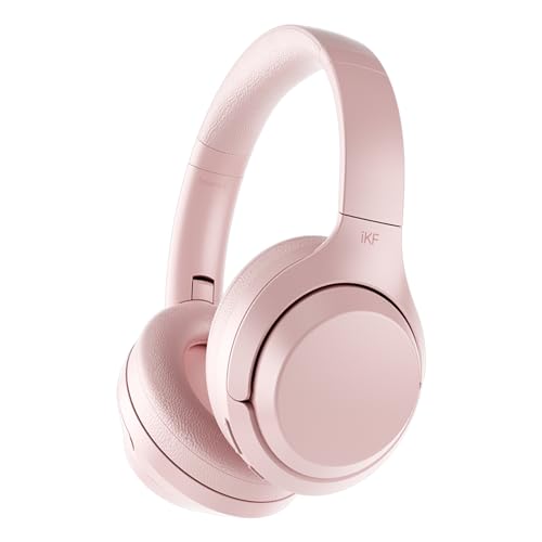 iKF T1 Kabelloser Over Ear Bluetooth Kopfhörer, Leichte Faltbare Kopfhörer Eingebautes HD Mikrofon, 50 Stunden Spielzeit mit 6 EQ-Modi, HiFi-Stereo Duale Verbindungen für iOS/Android (Rosa) von iKF