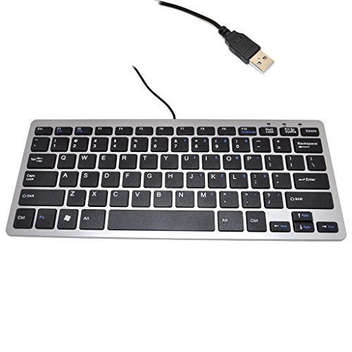 iKKEGOL Mini USB Slim Wired 78 Key Small Super Thin Compact Keyboard for Desktop Laptop PC Win 7 Mac (Black with Silver) von iKKEGOL