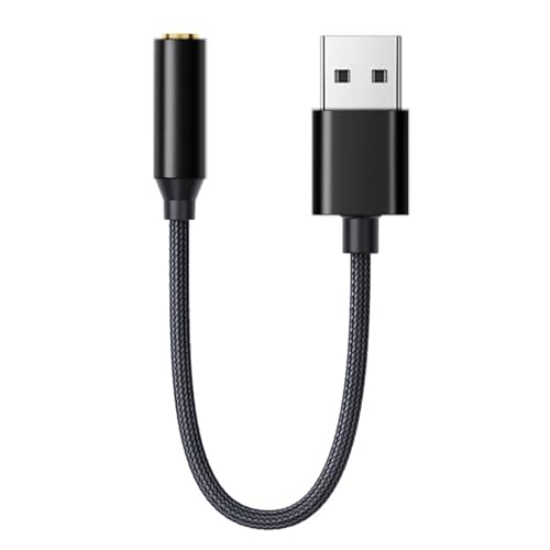USB A auf 3.5mm Klinke Aux Adapter,Externe USB A Soundkarte,Stereo Audio Adapter Kabel,für Headset, Lautsprecher, Laptop, PC, Desktops(Schwarz) von iLamdeetek