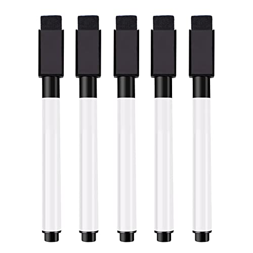 Whiteboard Marker,Whiteboard Marker 5 Stück,Dry Erase Marker für Magnettafel Flipchart,Magnetisch Whiteboard Schwamm mit Stifte,für Zuhause, Schule oder Büro,Schwarz von iLamdeetek