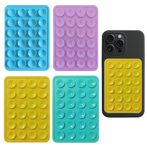 iLamvie 4er Pack Silikon-Saugnäpfe für Alle Handy-Modelle, Anti-Rutsch-Handyhalter für Selfies und Videos,Freihändig,Langlebig & Leicht Bedienbar(Grün, gelb, rosa, blau) von iLamvie