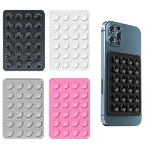 iLamvie 4er Pack Silikon-Saugnäpfe für Alle Handy-Modelle, Anti-Rutsch-Handyhalter für Selfies und Videos,Freihändig,Langlebig & Leicht Bedienbar(Schwarz, weiß, grau, rosa) von iLamvie