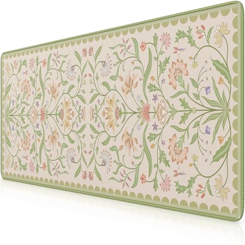 iLeadon Große Schreibtischunterlage mit Blumenmuster und genähten Kanten, lange Schreibtischunterlage für Laptop, Tastaturunterlage für Büro, Zuhause, Beige/Grün iLeadon Große Schreibtischunterlage mit Blumenmuster und genähten Kanten, lange Schreibtischunterlage für Laptop, Tastaturunterlage für Büro, Zuhause, Beige/Grün von iLeadon