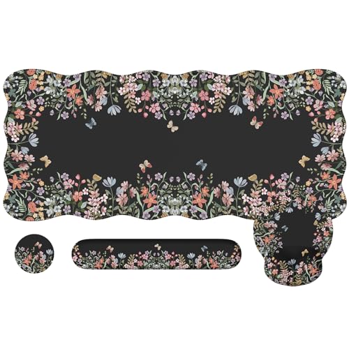iLeadon Großes Mauspad für den Schreibtisch, florale Schreibtischmatte, ergonomisches Mauspad mit Handgelenkstütze, glatte Gaming-Schreibtischmatte, rutschfeste Schreibtischunterlage für Tastatur und iLeadon Großes Mauspad für den Schreibtisch, florale Schreibtischmatte, ergonomisches Mauspad mit Handgelenkstütze, glatte Gaming-Schreibtischmatte, rutschfeste Schreibtischunterlage für Tastatur und von iLeadon