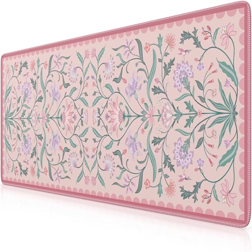 iLeadon Großes Mauspad mit Blumenmuster für den Schreibtisch mit glatter Lycra-Oberfläche, langes vollständiges Schreibtisch-Mauspad für Laptop, Tastaturmatte für Büro, Zuhause, Hellrosa iLeadon Großes Mauspad mit Blumenmuster für den Schreibtisch mit glatter Lycra-Oberfläche, langes vollständiges Schreibtisch-Mauspad für Laptop, Tastaturmatte für Büro, Zuhause, Hellrosa von iLeadon