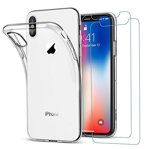 Hülle iPhone XS + Panzerglas Set, [1 Handyhülle+ 2 Panzerglas] Schutzfolie Folie Glas 9H Displayschutzfolie TPU Silikon Case Cover für iPhone XS/X von iLiebe