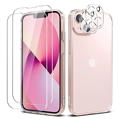 iLiebe Handyhülle Kompatibel mit iPhone 13 Mini Hülle mit 2 Stück Panzerglas und 2 Stück Kamera Panzerglas Transparente Soft Silikon TPU Schutzhülle für iPhone 13 Mini von iLiebe