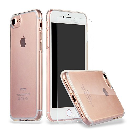 iLiebe Handyhülle mit iPhone 7/8/SE 2020 Hülle + [2 Stück] Schutzfolie, Durchsichtig Case Transparent Silikon TPU Schutzhülle 9H Härte HD Schutzfolie von iLiebe