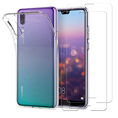 iLiebe Huawei P20 Hülle + Schutzfolie,[1 Hülle + 2 Schutzfolie] Schutzhülle Handyhülle TPU Silikon Case Cover Schutzfolie Folie Glas [9H Härtegrad] [Ultra Klar] [Anti-Kratzen] für Huawei P20 von iLiebe