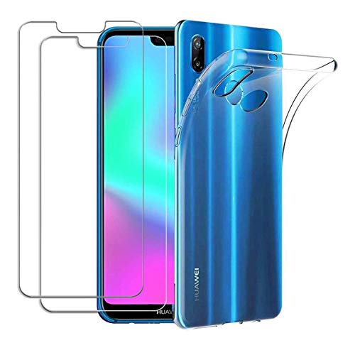 iLiebe Huawei P20 Lite Hülle + Schutzfolie,[1 Hülle + 2 Schutzfolie] Schutzhülle Handyhülle Kratzfeste Soft TPU Bumper Case Cover,[2 Pack] 9H Schutzfolie Hartglas Glas von iLiebe