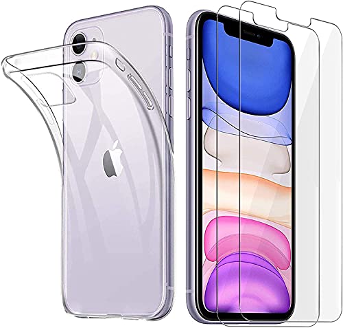 iLiebe Hülle kompatibel mit iPhone 11 Handyhülle, und Panzerglas Set, [1 Hülle + 2 Panzerglas] Schutzfolie Glas 9H Folie TPU Silikon Case Cover Tasche Schale Weiche Transparent Crystal für iPhone 11 von iLiebe