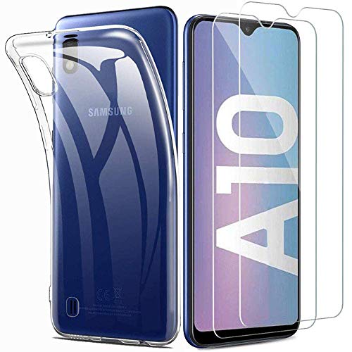 iLiebe Kompatibel mit Samsung Galaxy A10 Hülle+ Panzerglas Set, [1 Schutzhülle + 2 Schutzfolie] Handyhülle [Ultra Dünn] 9H Displayschutzfolie TPU Silikon Case Cover für Samsung Galaxy A10 von iLiebe