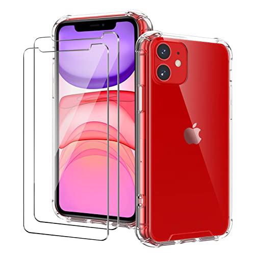 iPhone 11 Hülle, mit Panzerglas, [1 Hülle + 2 Panzerglas] Ultra Dünn Crystal Clear Handyhülle Case Silikon Slim Schutzhülle Stoßfest - Transparent von iLiebe