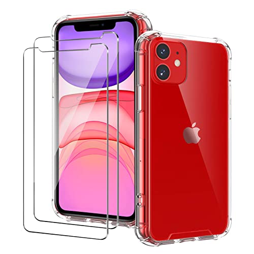 iPhone 11 Hülle, mit Schutzfolie, [1 Hülle + 2 Schutzfolie] Ultra Dünn Crystal Clear Handyhülle Case Silikon Slim Schutzhülle Stoßfest Screen Protector - Transparent von iLiebe