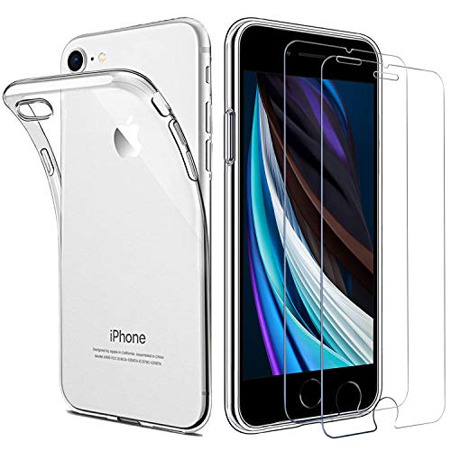 iPhone SE 2020 iPhone 8 iPhone 7 Hülle mit Schutzfolie,[1 Hülle + 2 Schutzfolie] Schutzhülle Folie Glas TPU Silikon Case Cover Tasche Schale Weiche Transparent für iPhone SE 2020/8/7 von iLiebe