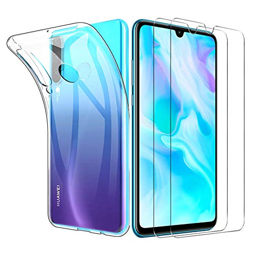 Huawei P30 Lite Hülle + Panzerglas Set, [1 Hülle + 2 Panzerglas] Schutzhülle Handyhülle [Ultra Dünn] Schutzfolie Folie Glas 9H Panzerglasfolie TPU Silikon Case Cover für Huawei P30 Lite von iLieber